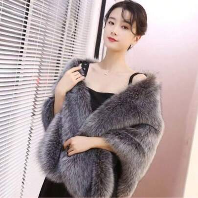 1pc Women's Fluffy Fox, Fashion High-Quality Shawl For Wedding, Party And Special Occasions Warm Plush Shawl