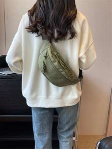 日本女士运动胸包，时尚韩版多功能休闲手机腰包，简约斜挎包 - 綠色 - 查看 4