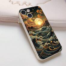 Funda para teléfono con diseño de olas doradas bajo la luz de la luna, compatible con iPhone 16 Pro Max/16 Plus/16 Pro/16/15/14/13/12/11, unisex, de TPU resistente a los arañazos, de Body completo ultradelgada y a prueba de golpes con protección de cámara - Azul - Ver 5