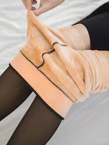 Kit 2 Black Translucent Plush Lining Pantyhose For Winter - Translucent - Black - View 2