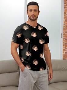 Custom Men's Pajama T-Shirt, Portrait Printed Knit Fabric Men's Sleepwear, Holiday Gifts, All Seasons,Underwear & Sleepwear,Easy Comfort,Anniversary Gift, Valentine Gift, Birthday Gift, Wedding Gift,New Year's Eve Outfit