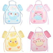 Cute Cartoon Kids Cooking Apron With Sleeves, Chef Hat And Pocket Apron Set, Children's Craft Art Kitchen Cooking Chef Set For Drinks, Food, Baking Toys, 3-8Y, Waterproof PVC Painting Smock, Toddler Preschool Art Smock