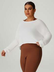 Women Plus Size Plus Size Lightweight Breathable Hollow Back Leisure Fitness Sport Long Sleeve T-Shirt Cover-Up Blouses Top - 白色 - 查看 4