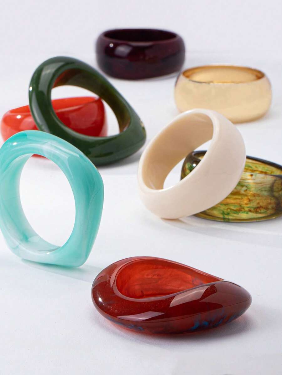 1 Pc Resin Chunky Bangle Cuff Bracelet Irregular Shape Arm Band Jewelry For Women - Multicolor - View 1
