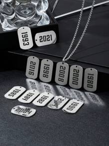1 pièce Plaque nominative rectangulaire personnalisée et pendentif avec numéro d'année de naissance, collier unisexe, cadeau d'anniversaire personnalisé pour la famille et les amis