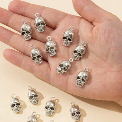 10/20pcs Shiny Punk Style Skull Shaped Pendant Decor, DIY Chain, Bracelet, Keychain, Jewelry Accessories