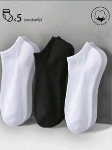 5 Pairs Men's White Breathable Odor-Resistant Short Socks, Fashionable Sports Style, Versatile And Practical, Essential For Spring/Summer, Suitable For Indoor Wear. Soft And Stretchy. Women's Socks And Knee-High Socks, Suitable For Outdoor Sports In Summer. - Multicolor - View 6