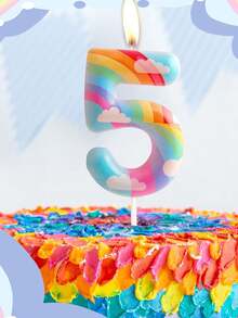 彩虹云朵主题0-9数字生日派对蛋糕装饰蜡烛 - 彩色 - 查看 2