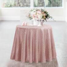 1pc Rose Gold Sequin Round Tablecloth 47-Inch, Party Table Cloth Suitable For Bridal Shower, Birthday, Wedding, Dessert, Banquet, Thanksgiving, Christmas - Multicolor - View 8