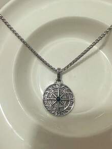 1pc Punk Compass Pendant Men's Necklace Hip Hop Jewelry - Silver - View 6