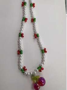 「Cherry Charm With White Beads」 - 3D Cute Fruit Pendant For Phone Strap/CCD Chain/Keyring (Kawaii Acrylic Jewelry, Summer Aesthetic) Gifts For Mother, Family, Friends, Birthday, Holiday Phone Charm, Phone Chain - Red and White - View 7