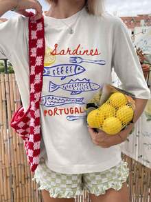 IXOEIS 女士夏季上衣T恤，柠檬图案，柠檬市场图案卡通可爱柠檬图案印花，女士夏装，度假T恤，沙丁鱼图案印花，夏季衬衫上衣，适合海滩、约会、度假、居家、日常外出等场合。