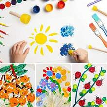 4支装圆形蘑菇海绵刷套装 - 柔软可水洗，易握木柄，适用于学前手工、幼儿园绘画、儿童印章及亲子DIY艺术礼品 - 黃色 - 查看 5