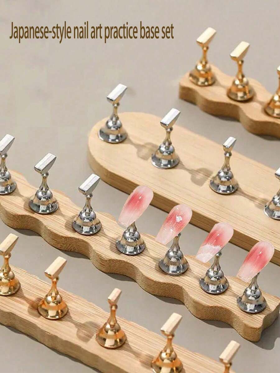 1 Peça Base de Prática de Arte de Unhas de Madeira Natural, Novo Estilo Japonês Minimalista Suporte de Esmalte de Bambu/Madeira, Ferramenta de Exibição de Dicas de Unhas de Metal Dourado/Prata, Disponível em Várias Cores, Ferramenta de Design de Arte de Unhas DIY na Moda, Presente Adequado para Família, Namorada, Melhor Amiga, Natal
