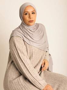 1 Pc Women's Plus Size Hijab Long Shawl 170*60cm Scarf, Headscarf, Neck Wrap, Solid Color Casual Soft - Gray Beige - View 3