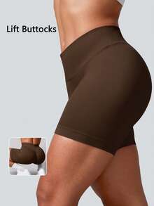 NcmRyu Women Seamless Elastic High-Waist Quick Dry Breathable Tight Shorts For Running, Fitness & Workout Fall Clothes For Women - Màu nâu  Mocha - Xem 7