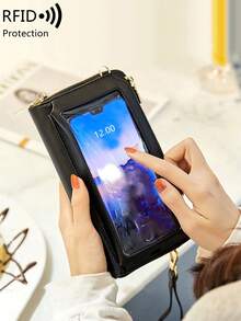 MIYIN Women's Minimalist Touch Screen Mobile Phone Bag With Wrist Strap & Adjustable Long Shoulder Strap, Multi Functional Double Zipper Shoulder Transparent Mini Small Bag Purse Mobile Phone Bag,Portable Hand Bag RFID Blocking Mobile Wallet Purse - Multicolor - View 4