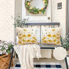 Summer Outdoor Pillow Covers 18x18 Set Of 2 Waterproof Daisy Throw Pillow Covers Spring Decorative Farmhouse Cousion Case For Patio Furniture Garden Home Sofa Couch Yellow - 黃色 - 查看 7