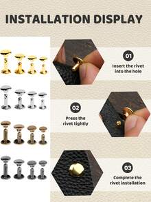 1 Set 180/360/480 Pcs Double-Sided Metal Rivets, Leather Rivets With 2 Rivet Punches, For DIY Leather Craft, Clothing, Shoes Decor And Repair - Multicolor - View 2