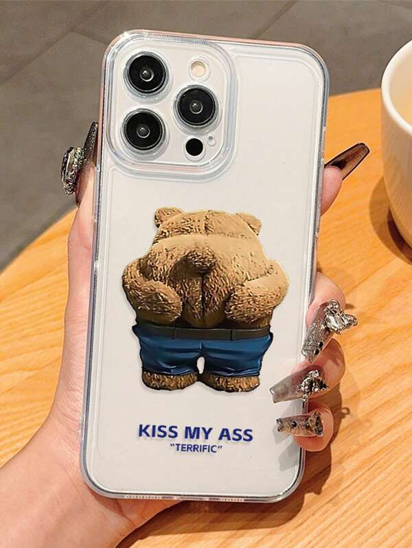 1pc Ins-Style Shockproof Transparent Phone Case With Cute Bear Design Compatible With Apple Phones