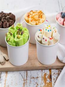 10/30/50pcs 5oz Disposable White Paper Ice Cream Cups | Dessert Bowls For Hot Or Cold Food, Party Supplies Treat Cups For Sundae, Frozen Yogurt, Soup