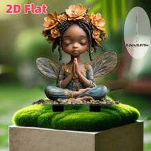 2D 波西米亚非洲裔美国人愿望仙女亚克力花园盘 - 多功能户外装饰，防水防晒，适用于庭院和盆景，理想的礼物