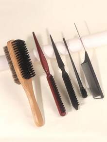 5pcs Professional Hair Styling Brush Set, Including Double-Sided Beard Brush, 3-Row Bristle Brush, Edge Brush, Volumizing Brush, Tail Comb, Sectioning Comb And Smoothing Brush, Designed For Women, Salon And Home Use - Multicolor - View 1