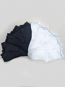 5双/套女士白色荷叶边装饰柔软透气中筒袜，适合休闲、节日、户外穿着，四季皆宜，秋季 - 彩色 - 查看 8