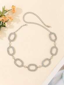 大码闪亮Y2K腰带 - 银色PU皮革嘻哈腰带，配水钻装饰扣，适合搭配女士裤装和连衣裙，秋季、万圣节及其他场合 - 白色 - 查看 2