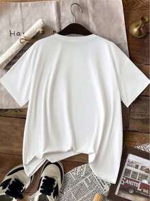 1pc Camiseta Unisex para Parejas Cuello Redondo Manga Corta con Estampado Personalizado Lindo Dulce Cartoon Ideal para Primavera Verano Otoño Combinable Relajada Moderna Sencilla​ - Blanco - Ver 2