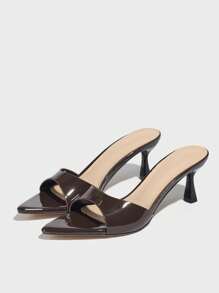 女士优雅高跟穆勒鞋，性感收腰宽鞋面尖头猫跟凉鞋，时尚百搭，适合春夏派对、休闲、户外、旅行，光泽柔和的咖啡棕色鞋履 - 咖啡棕 - 查看 6