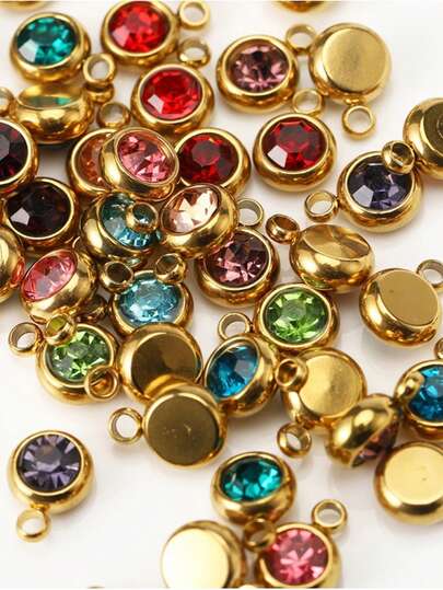 10pcs/20pcs Stainless Steel & Artificial Crystal Beads Pendant Charms, Random Mixed Colors, Birthstone Crystal Amulet For DIY Jewelry Making, Necklaces, Bracelets, Earrings, Suitable For Valentine's Day And Birthday Gifts