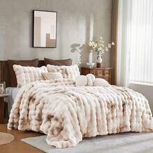 Comforter Set 3 Piece, Plush Fluffy Bedding, Geometric Pattern, Lightweight Bedspread Blanket All Season, Faux Comforter - Tie Dye-beige - View 2