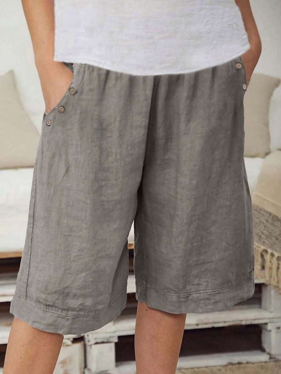 Women's Solid Color Simple Daily Summer Casual Pants  Plain    Casual    Button  Pocket    Daily - 灰色 - 查看 1