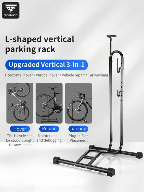 TOSUOD TOSUOD 3 in 1 (Parken, Reparieren, Abstellen) Vertikaler Fahrrad-Wartungsständer - L-förmiger Fahrradständer, Bodenparklösung (für vertikale und horizontale Aufhängung), indoor Garage Lagerung stabiler Rad-Ständer Wartungsständer Mountainbike-Rahmen