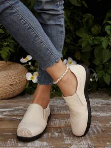 优雅的黑白女士平底鞋 - 白色 - 查看 6