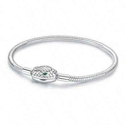 bamoer Brazalete de plata de ley 925 con diseño de hueso de serpiente Bamoer, cadena metálica básica, sencilla y de temperamento, cadena de serpiente retro y creativa como regalo de joyería para mujeres