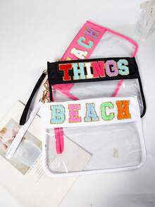 3pcs Bestselling Embroidered Letter Makeup Bag, Transparent PVC Waterproof Handheld Toiletry Pouch Zipper Bag - Multicolor - View 7