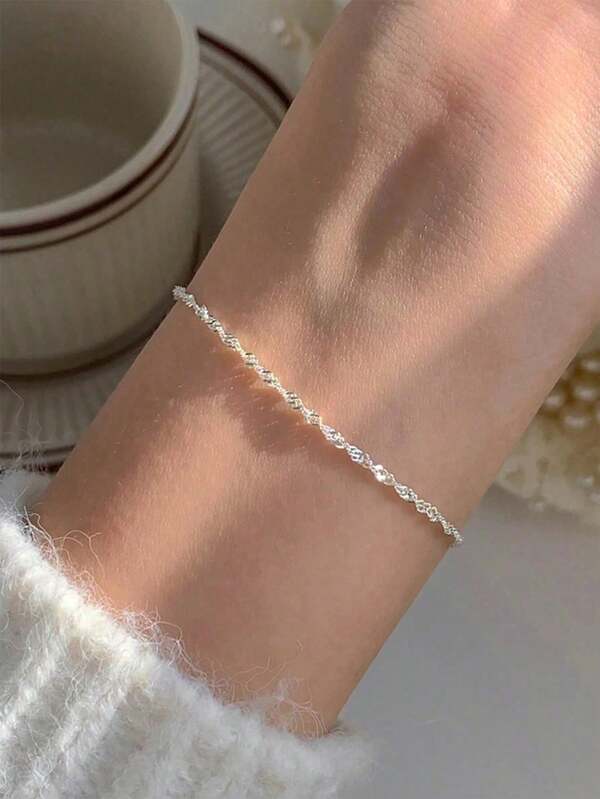 1pc Minimalist Stainless Steel Flat Cross Chain Bracelet Jewelry For Women