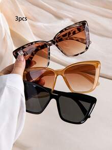 3pcs Fashionable Cat Eye Women's Fashion Glasses - Classic Leopard Print, Gradient Brown, And Black Frames The Fashion Crowd For Summer Beach Vacation,Outdoor,Travel - Multicolor - View 8