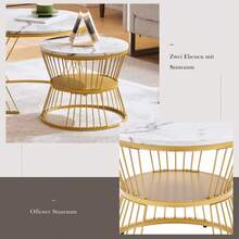 Modern Nesting Coffee Table (SKU WF296678AAB), Marble Veneer Coffee Table Set, Round Side Tables, Set Of 2, Gold Frame - White PU + MDF - View 9