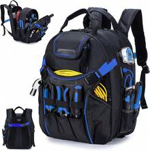 52 Pockets Tool Bag Backpack For Men Storage Organization Tool Bags Heavy Duty With Waterproof Molded Base For Electrician, Repairman Industrial & Construction Work, Blue - Màu xanh lam - Xem 1