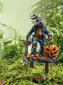 1pc Halloween Chainsaw Scary Pumpkin Outdoor Decoration Sign, Suitable For Halloween Decoration, Outdoor Decoration, Lawn Decoration, Flowerpot Decoration, Backyard Decoration. Outdoor Decorative Panels Made Of 2D Flat Acrylic Sheets. The Best Gift For Halloween Decoration