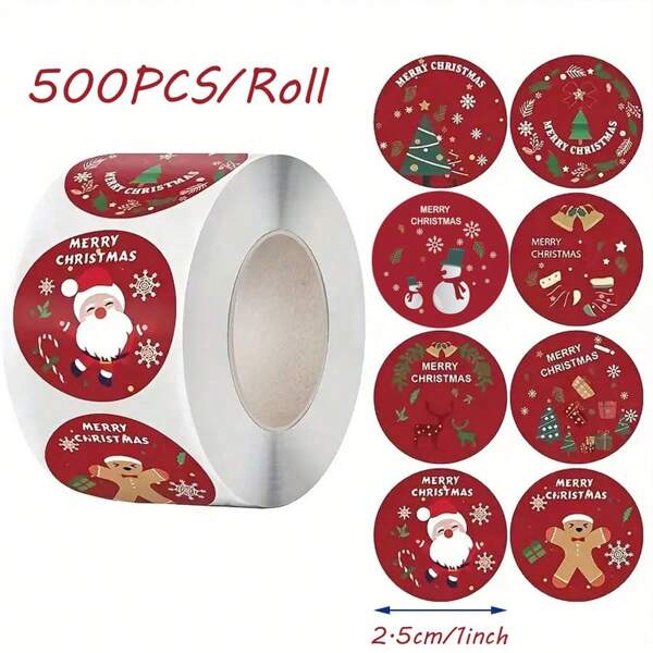 1 rotolo/500 pezzi, Adesivi natalizi felici, timbri a tema natalizio, adesivi per etichette, regali fai-da-te, confezioni per dolci, buste, cancelleria, decorazioni