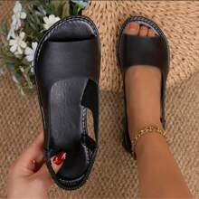 女士时尚夏季纯色露趾凉鞋 - 棕色和黑色，平底，露趾，橡胶鞋底，舒适的鞋子适合休闲穿着，时尚一脚蹬凉鞋