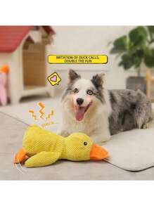 Corn Straw Material Duck Plush Pet Doll, This Pet Doll Can Make Sounds When Chewing And Playing, It Is An Interactive Doll For Pets That Helps Consume Energy