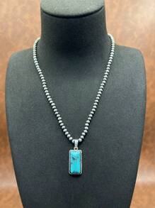 Retro Western Country Style Faux Pearl CCB Beaded Necklace Chain With Water-Drop Pendant, 3 Layers Chain Design, Matching Rectangle Earrings, Suitable For Women And Girls To Pair With Daily Outfit, Party Accessories, Jewelry, Gift For Family/Friends/Yourself