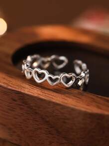 1 Stück S925 Sterlingsilber Cut Out Herz-förmige verstellbare offene Ring, minimalistisches, süßes Design, für Damen Alltagsoutfit & Partytragen
