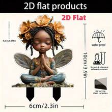 2D 波西米亚非洲裔美国人愿望仙女亚克力花园盘 - 多功能户外装饰，防水防晒，适用于庭院和盆景，理想的礼物