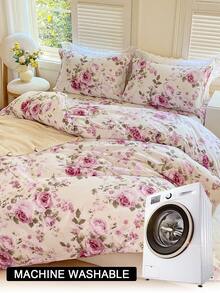 3pcs/Set Floral Pattern Duvet Cover Set(1 Duvet Cover & 2 Pillowcase)Soft And Skin-Friendly Duvet Cover Bedding Set For Home, All Season Bed Sheets Set - Multicolor - View 11